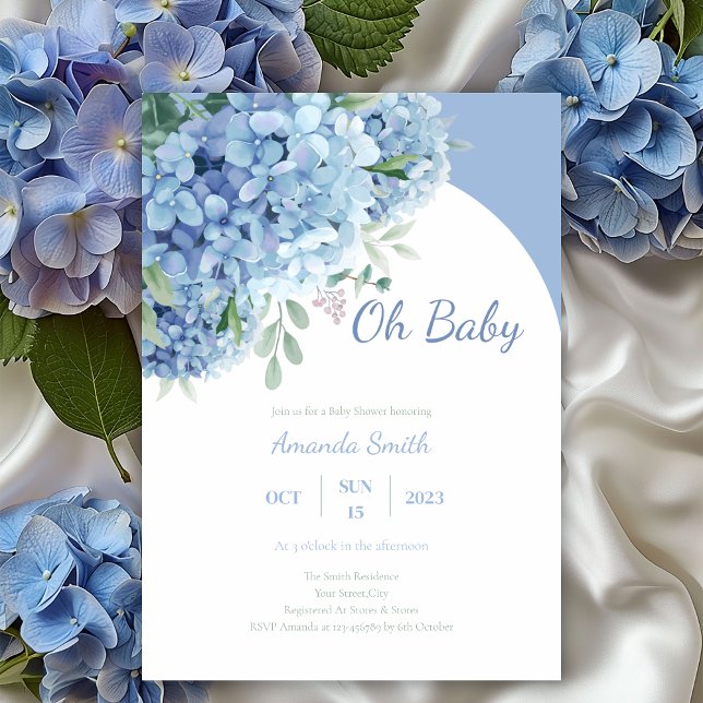 Oh Baby Hydrangea Dusty Blue Baby Dusche Einladung (Von Creator hochgeladen)