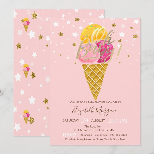 Oh Baby Ice cremes Stars Baby Dusche Einladung (Vorne/Hinten)