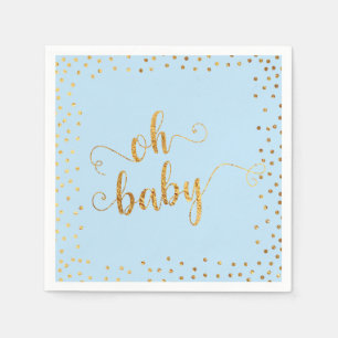 "Oh Baby" Imitate Gold Foil Confetti Baby Blue Dus Serviette