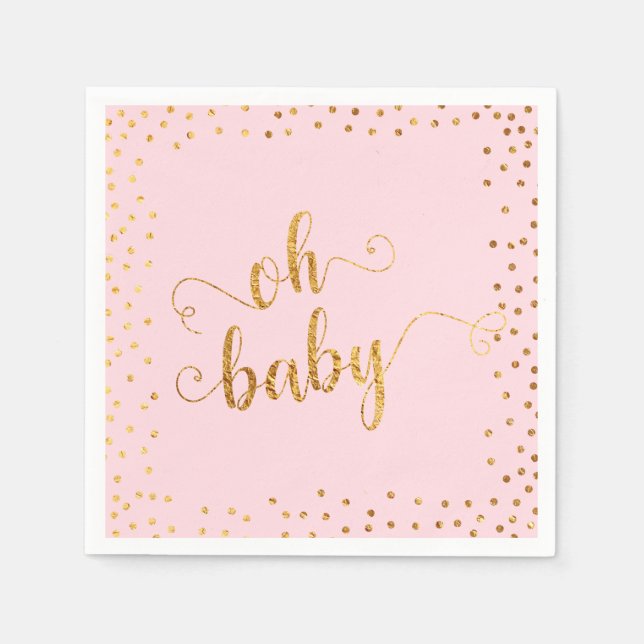 "Oh Baby" Imitate Gold Foil Confetti Pink Baby Dus Serviette (Vorderseite)