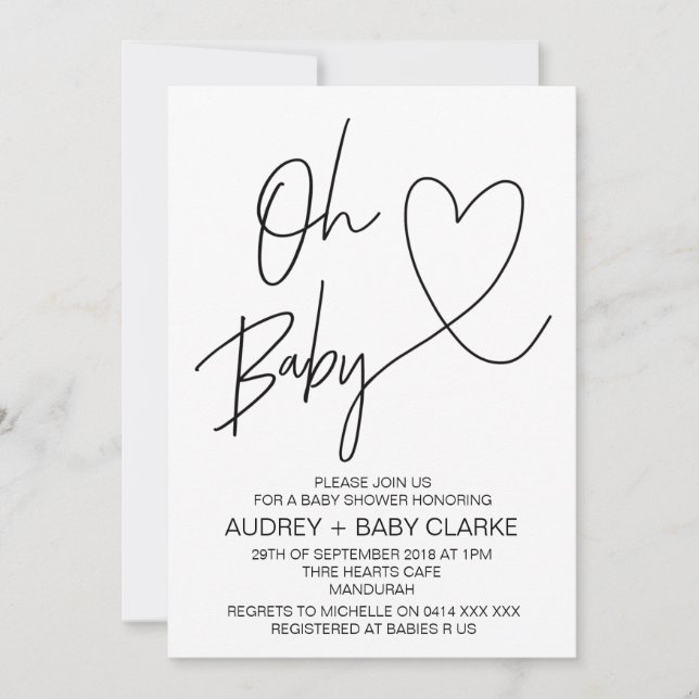 Oh Baby - Invitation Baby shower Unisex (Devant)