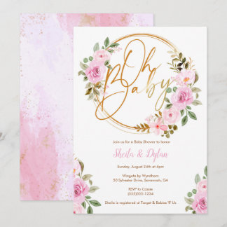 Oh Baby Invitation, Floral Baby shower Invitation
