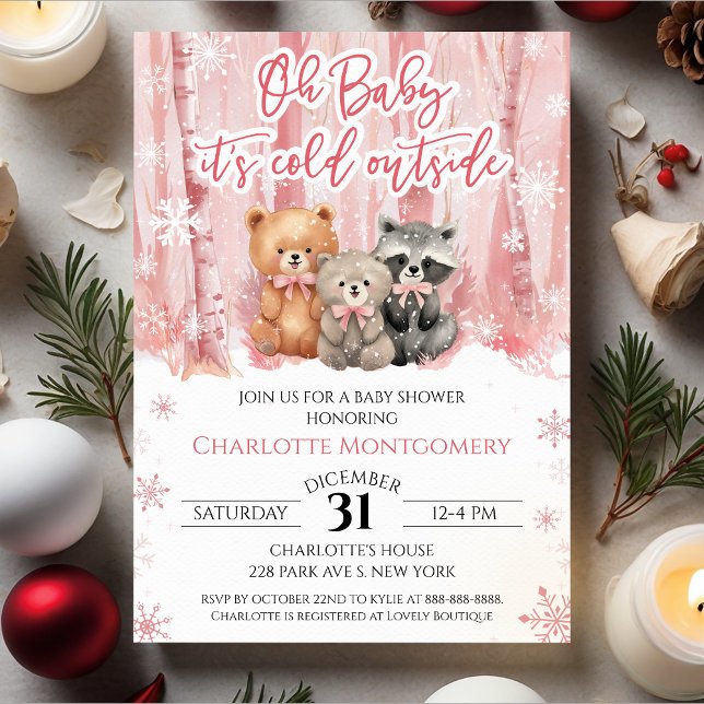 Oh Baby its cold outside Pink Baby Shower Einladung (Von Creator hochgeladen)
