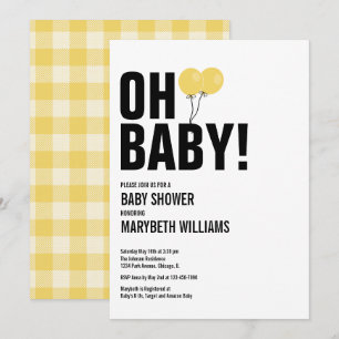 Oh Baby Jaune Balloon Baby shower Carte