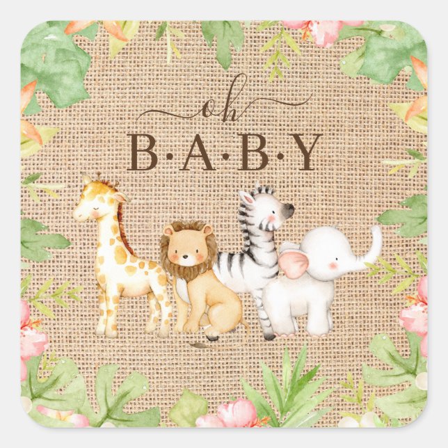 Oh Baby Jungle Baby Dusche 7" Plate Square Sticker (Vorderseite)