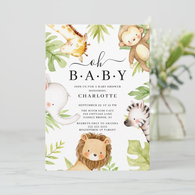 Oh Baby Jungle Baby Dusche Einladung (Stehend Vorderseite)
