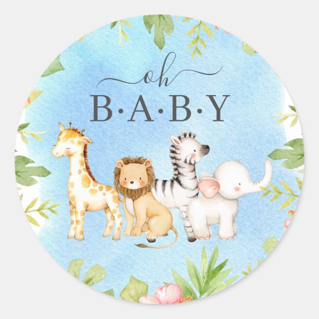 Oh Baby Jungle Baby Dusche Gefallen Runder Aufkleber (Vorderseite)