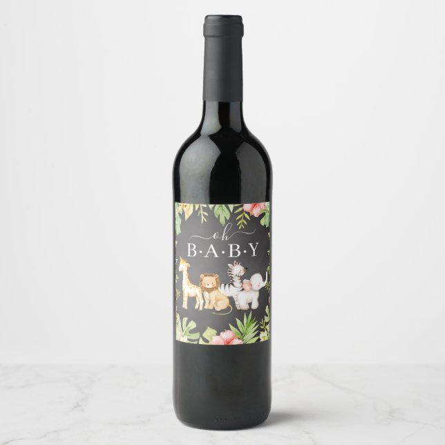 Oh Baby Jungle Baby Dusche Weinetikett (Vorderseite)