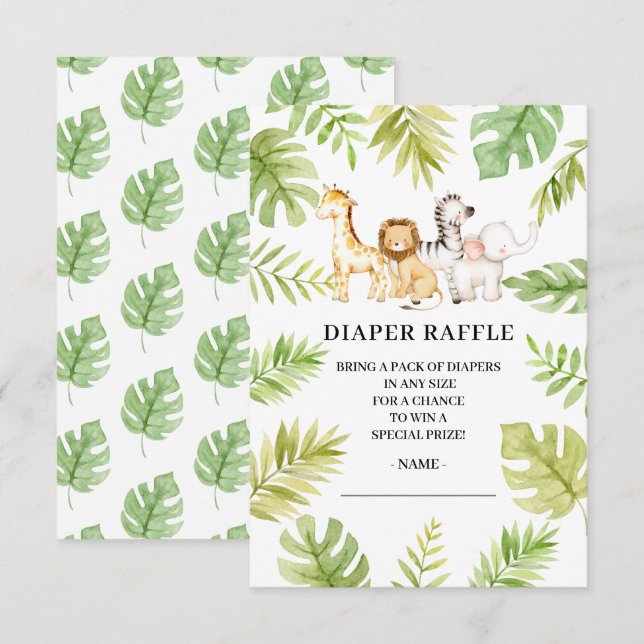 Oh Baby Jungle Baby Dusche Windelwanne Raffle Invi Einladung (Vorne/Hinten)