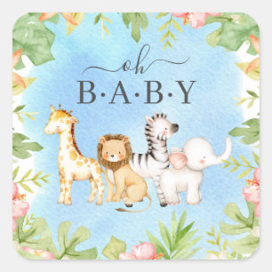 Oh Baby Jungle Baby Shower 7" Plättchen Quadratischer Aufkleber