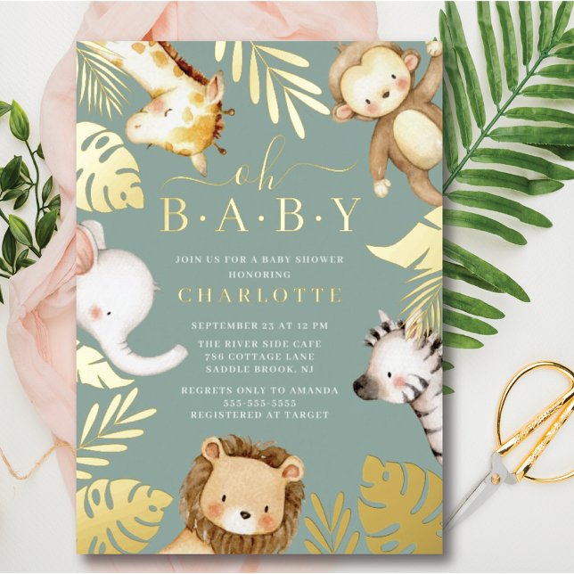 Oh Baby Jungle Baby Shower Foil Einladung (Von Creator hochgeladen)