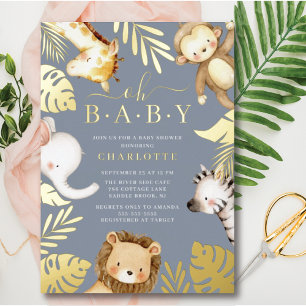 Oh Baby Jungle Baby shower Foil Invitation