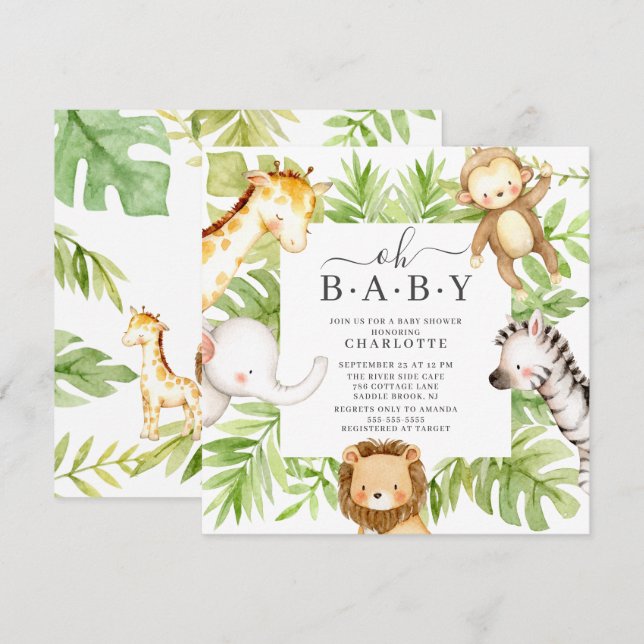 Oh Baby Jungle Baby shower Invitation (Devant / Derrière)