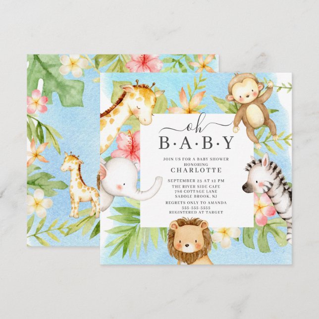 Oh Baby Jungle Baby shower Invitation (Devant / Derrière)