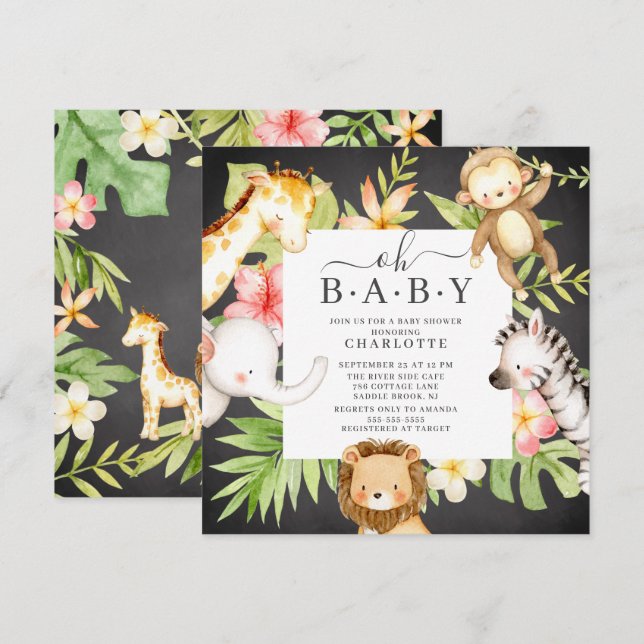 Oh Baby Jungle Baby shower Invitation (Devant / Derrière)