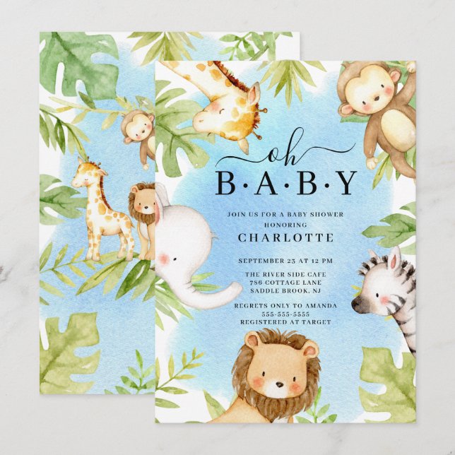 Oh Baby Jungle Baby shower Invitation (Devant / Derrière)