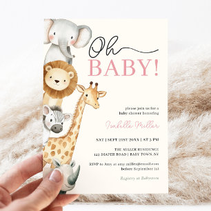 Oh Baby Jungle Safari Pink Girl Baby Dusche Einladung