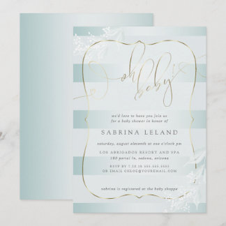 OH Baby! Kalligrafie Ombré Aquamarin Blue Streifen Einladung