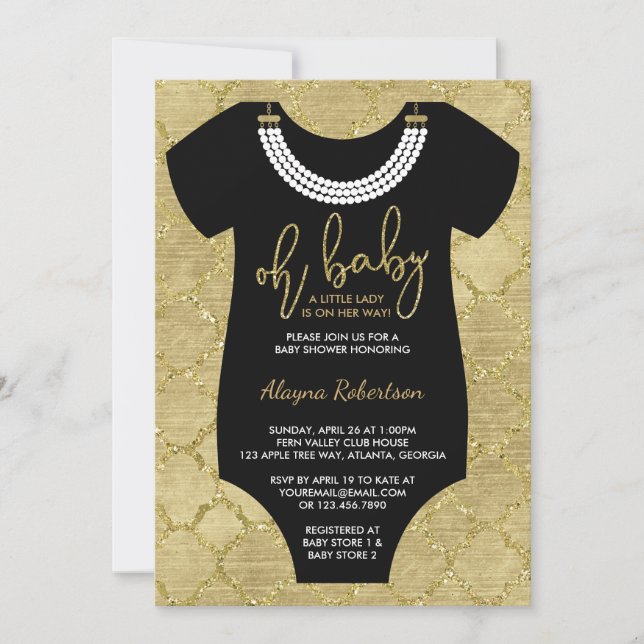 Oh Baby, Kleine Lady-Babydusche einladen, Imitate  Einladung (Vorderseite)