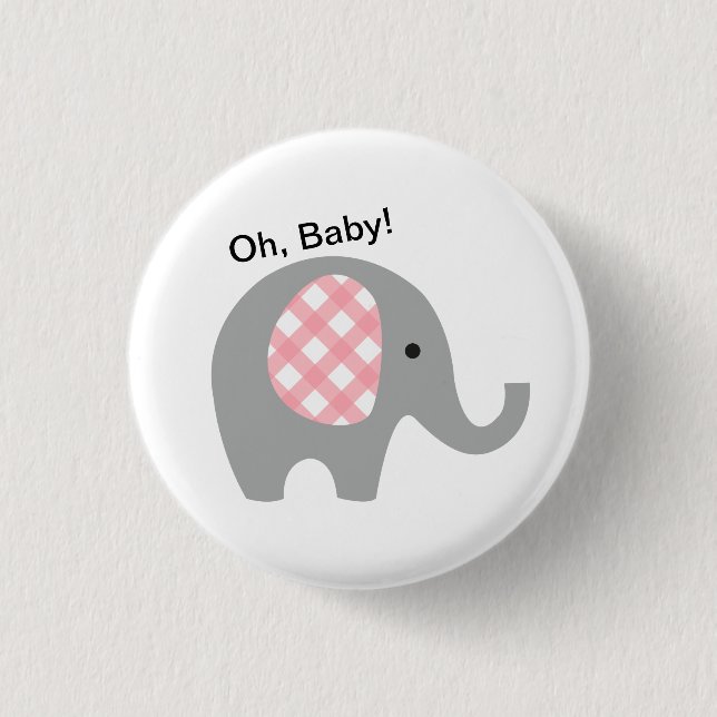 Oh, Baby! Knopf mit grauem Elefanten und den rosa Button (Vorderseite)