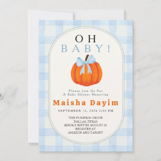 Oh Baby Kürbis Blau Gingham Baby Shower Einladung