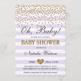 Oh Baby-Lavendel lila und Goldmädchen-Baby-Dusche Einladung