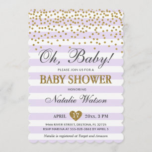 Oh Baby-Lavendel lila und Goldmädchen-Baby-Dusche Einladung