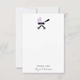 Oh Baby Lavender Gingham Pram Baby Dusche Dankeskarte