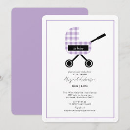 Oh Baby Lavender Gingham Pram Baby Shower Rounded Einladung