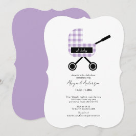 Oh Baby Lavender Gingham Pram Babydusche Einladung