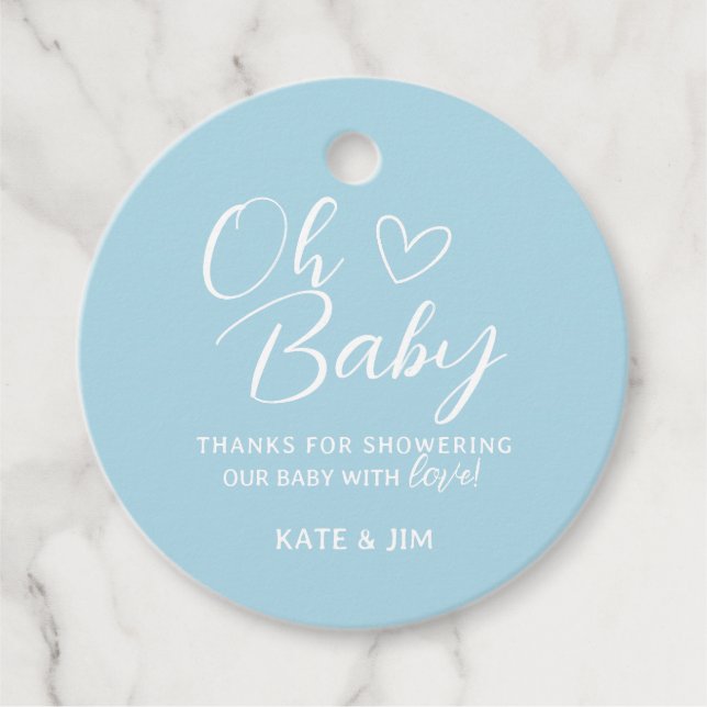 Oh Baby Light Blue Baby Dusche Danke Nachricht Geschenkanhänger (Vorderseite)