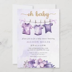 Oh Baby Lila Baby Clothesline Girl Baby Dusche Einladung