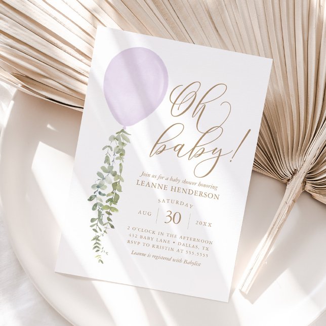 Oh Baby Lila Balloon Eucalyptus Baby Dusche Einladung (Von Creator hochgeladen)