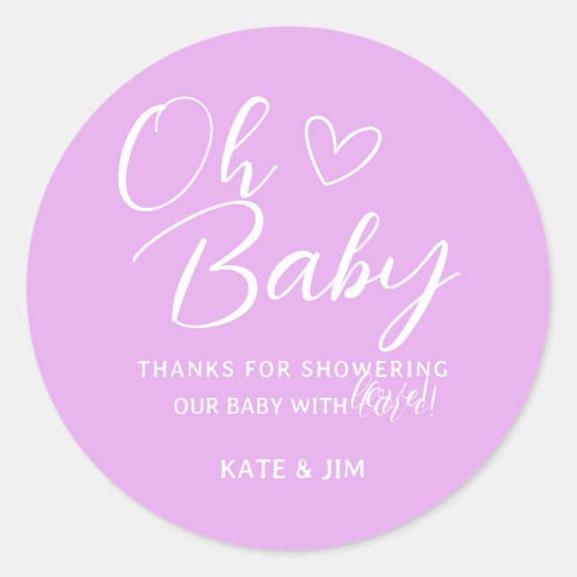Oh Baby Lila Lavender Baby Dusche Danke Runder Aufkleber (Vorderseite)
