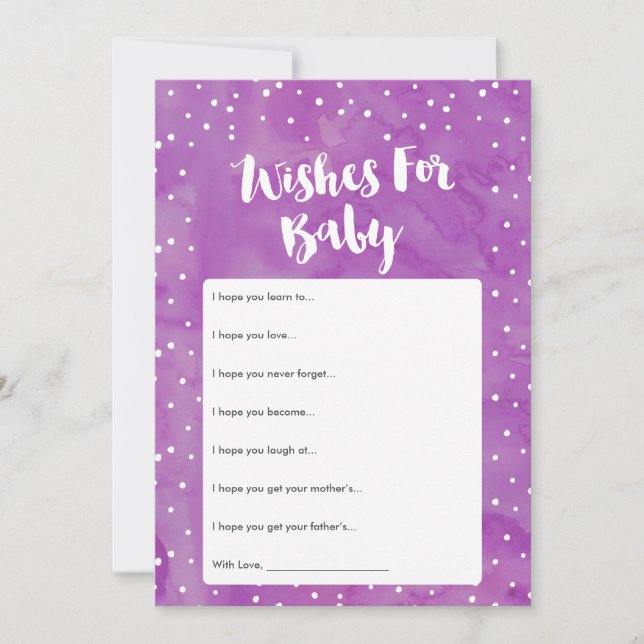 Oh Baby Lila Watercolor Babydusche Wünsche Karte (Vorderseite)