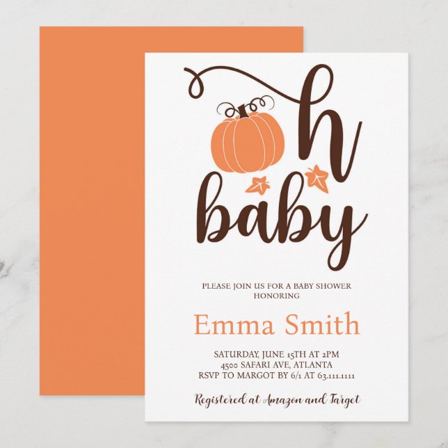 Oh Baby Little Pumpkin Baby Dusche Einladung (Vorne/Hinten)