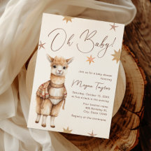 Oh Baby Llama Boho Baby shower beige Invitation