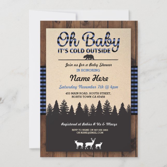 Oh Baby Lumberjack Blue Baby Shower Boy Einladung (Vorderseite)
