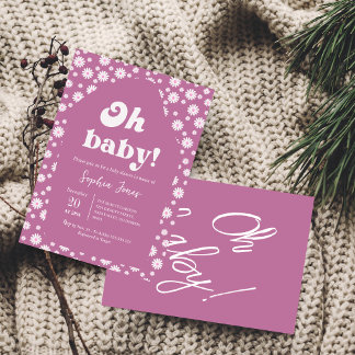 Oh, Baby! Mauve rosa Schachtel Gingham Babydusche Einladung