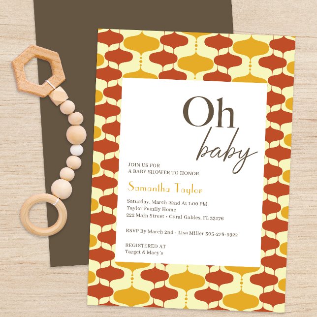 Oh Baby Mid Century Moderne Babydusche Einladung (Mid Century Modern Patterned Baby Shower Invitation  )