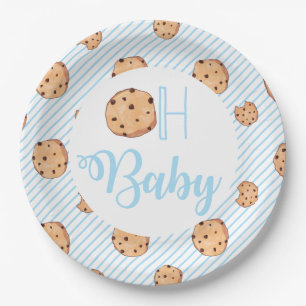 Oh Baby Milk and Cookies Blue Baby Shower Pappteller