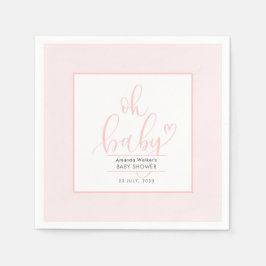 Oh Baby Minimal Elegant Pink Script Baby Shower Serviette