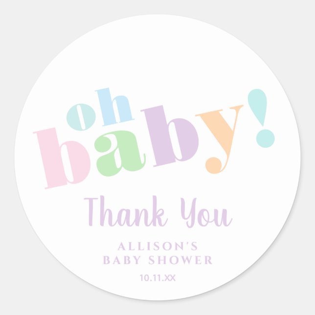 Oh Baby Minimal Pastel Baby Dusche Danke Runder Aufkleber (Vorderseite)