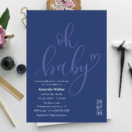 Oh Baby! Minimal Typography Blue Baby Shower Einladung