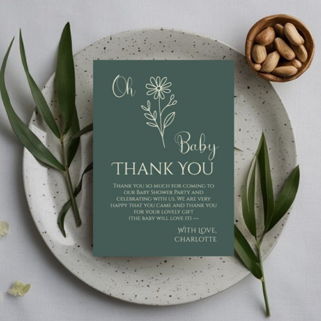 Oh Baby Minimalist Wildflower Baby Shower Dankeskarte (Von Creator hochgeladen)