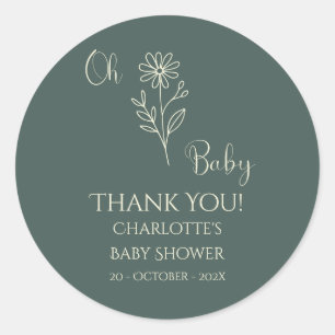 Oh Baby Minimalist Wildflower Babyparty Runder Aufkleber