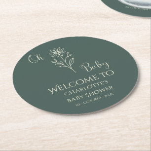 Oh Baby Minimalist Wildflower Babyparty Runder Pappuntersetzer