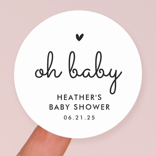 Oh Baby Minimalistisch Baby Dusche Gefallen Runder Aufkleber (Von Creator hochgeladen)