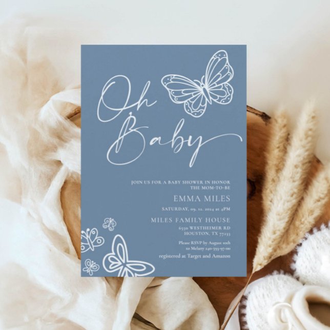 Oh Baby Minimalistisch Boy Baby Dusche Einladung (Von Creator hochgeladen)