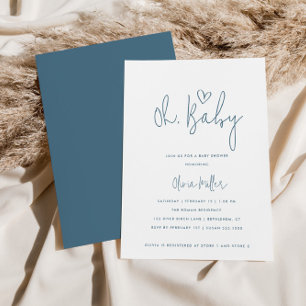 Oh Baby Minimalistisch Dusty Blue & White Baby Dus Einladung